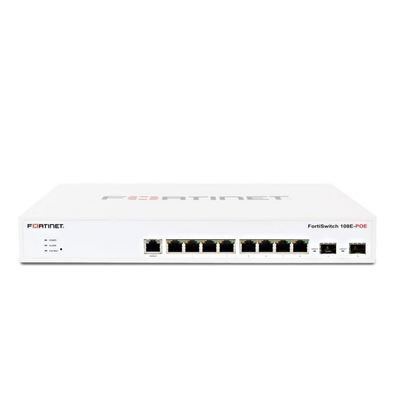 Fortinet FortiSwitch 108E-POE Ethernet Switch - 8 Ports - Manageable - 2 Layer Supported - Modular - 2 SFP Slots - Twisted Pair, Optical Fiber - 1U High - Desktop, Rack-mountable, Standalone