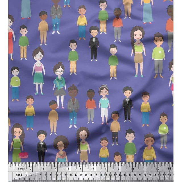 Soimoi Purple Georgette Viscose Fabric Crowd Theme Human Figure Decor Fabric Printed Yard 42 Inch Wide