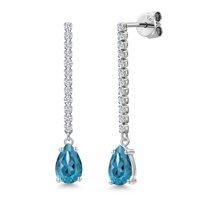 14K White Gold London Blue Topaz and White Lab Grown Diamond Long Liner Dangle Earrings for Women | 2.22 Cttw | Gemstone November Birthstone | Pear Shape 8X5MM | White Gold Chain Drop Earrings
