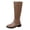 Khaki, variant on HEWUQI Women's Knee High Boots Leather Round Toe Adjustable Buckles Strap Winter Shoes Side Zipper Fall Flat Motorcycle Booties White Size 9.5