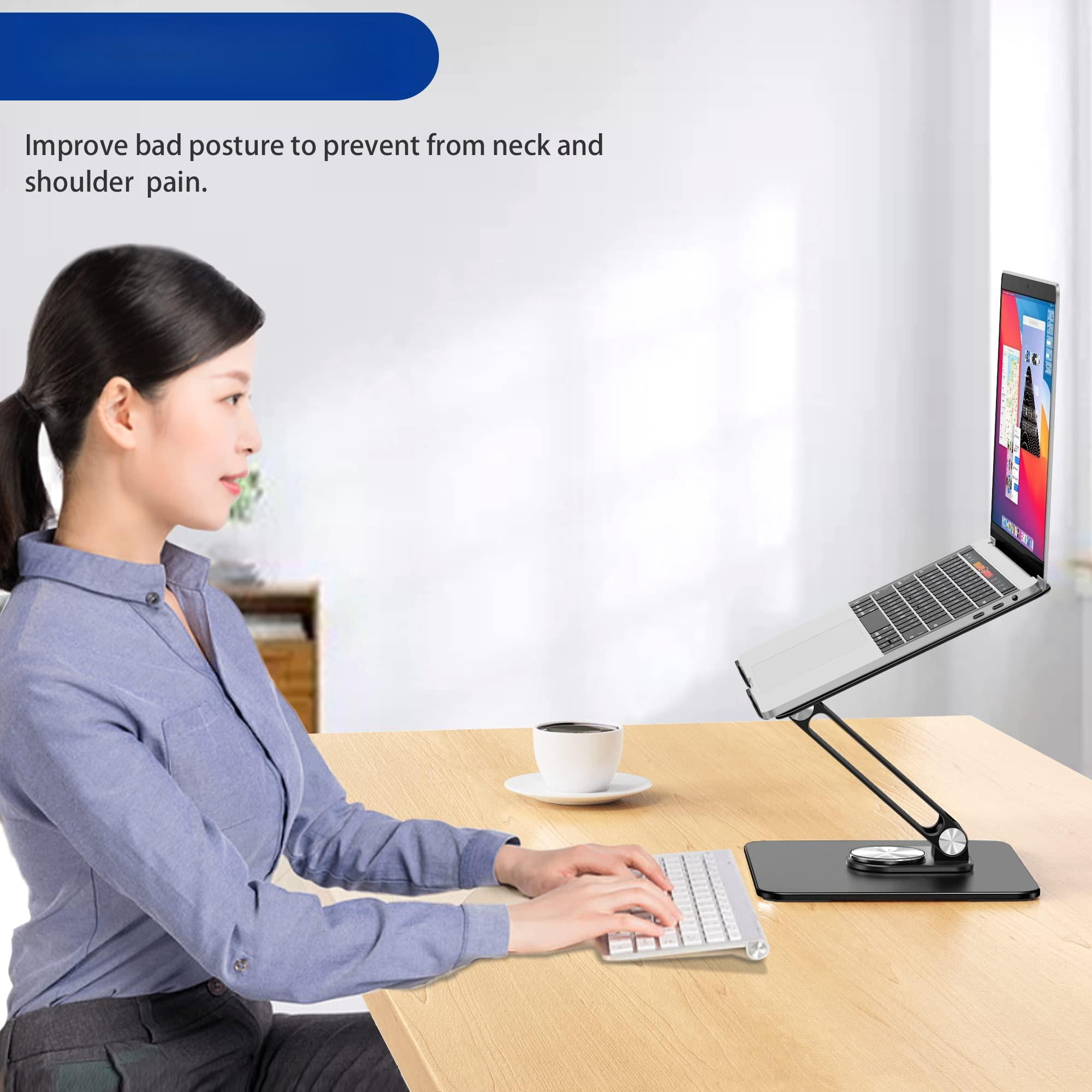 Lsx7 Laptop Stand With 360 Rotating Base  Ergonomic Adjustable Notebook Riser Foldable Computer Holder Compatible 10-15.6" Laptops (black)