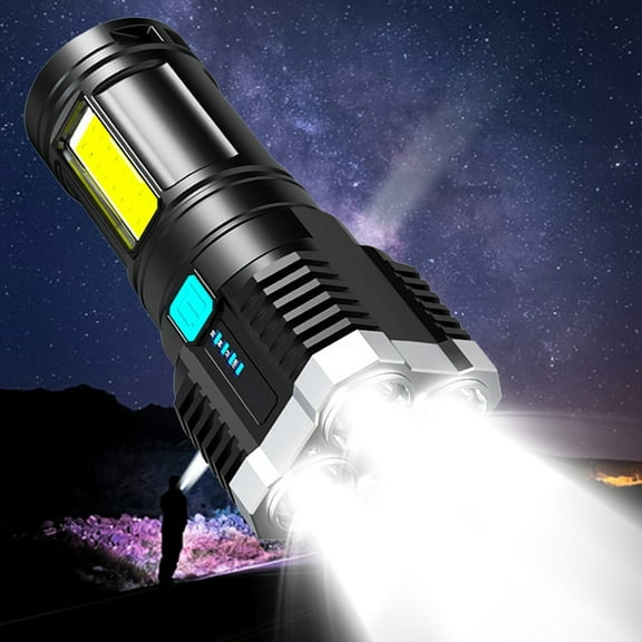 VBXOAE High Powered USB Rechargeable Flashlight with 4 LED Beads,Built in 18650 Battery,Waterproof,Multi Function COB Side Light for Outdoor and Household Use