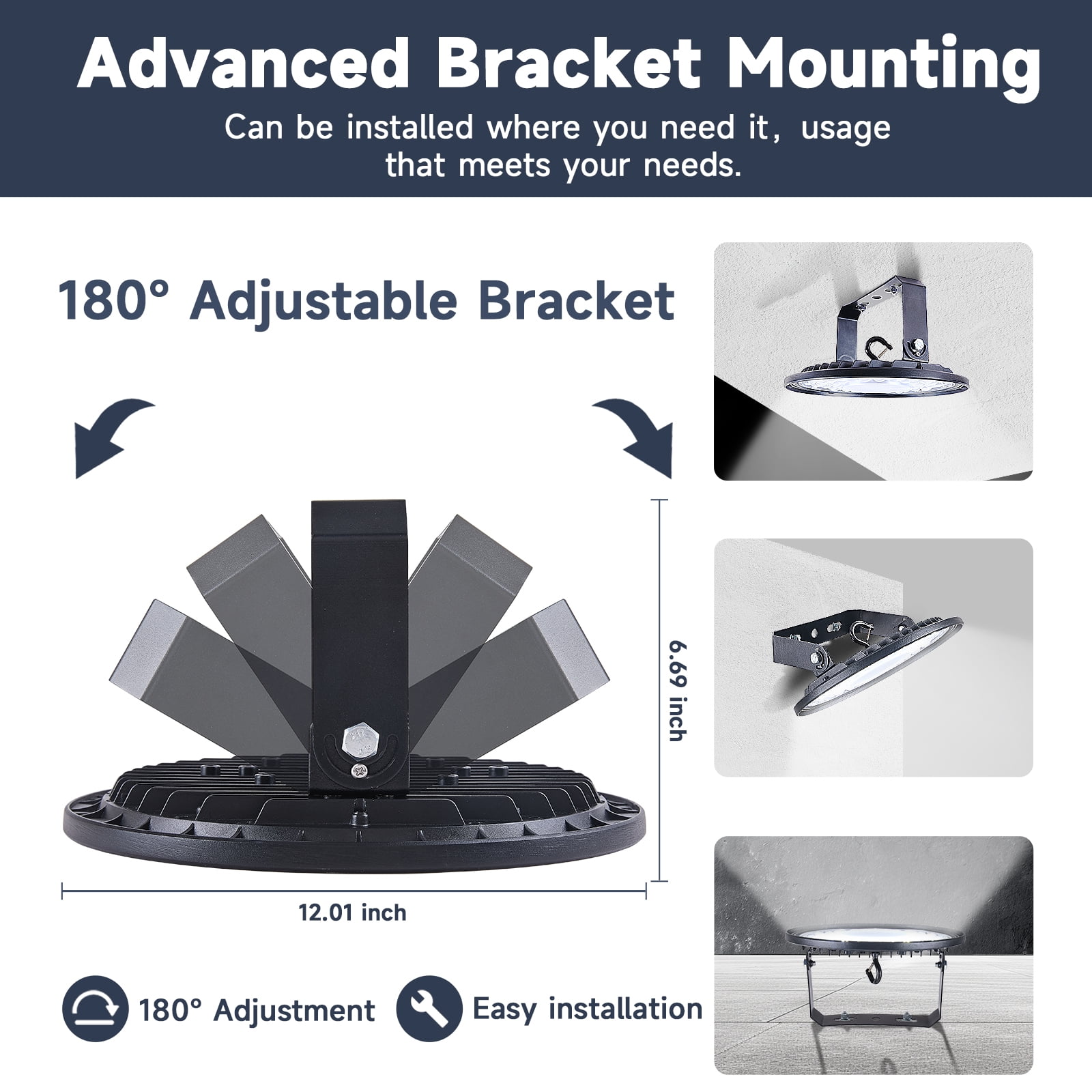 200W LED High Bay Light 34,000LM, 5000K Daylight UFO High Bay LED Shop Lights with Plug 5' Cable US Plug, U Bracket, IP65 Waterproof Lamp, 70000+ Hours Lifetime, Commercial Workshop Garage granary Li