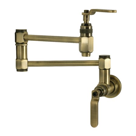 Kingston Brass KS5103KL Whitaker Two-Handle 1-Hole Wall Mount Pot Filler Faucet in Antique Brass