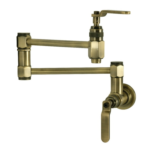 Kingston Brass KS5103KL Whitaker Two-Handle 1-Hole Wall Mount Pot Filler Faucet in Antique Brass