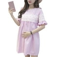 thumbnail image 2 of Maternity Dress Pregnant Women's Mid Length Top Summer Lace Round Neck Flare Sleeve Clothes Summer Loose Pregnant Maternity Clothes Pink XL, 2 of 4