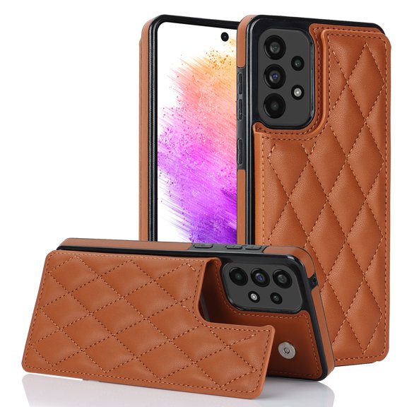 ELEHOLD Wallet Case for Samsung Galaxy A53 5G,RFID Blocking Card Holders Luxury Argyle Pattern Leather Case Kickstand Magnetic Button Slim Lightweight Shockproof Purse Case,Brown