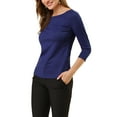 thumbnail image 5 of INSPIRE CHIC Women's Check Top Boat Neck 3/4 Sleeve Plaid Houndstooth Blouse S Deep Blue, 5 of 8