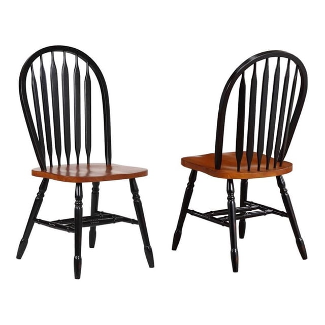 Pemberly Row 18" Traditional Solid Wood Dining Side Chair in Black (Set of 2)