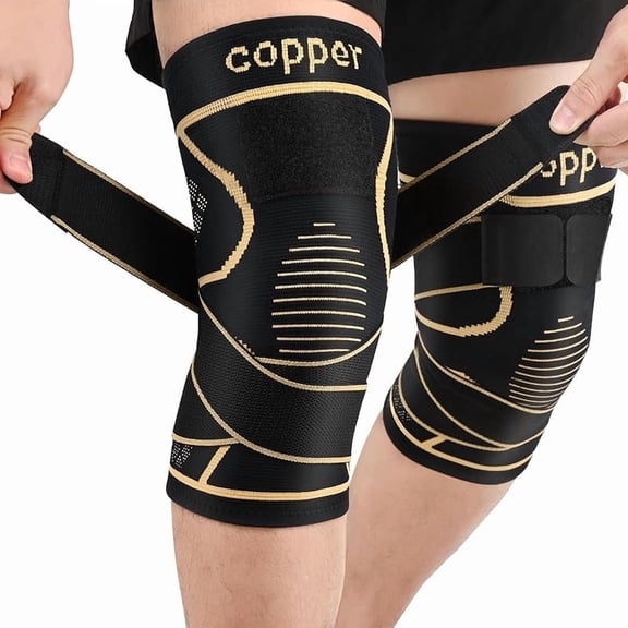 Copper Knee Brace for Women and Men(2 pack)-Knee Compression Sleeve with Straps,Knee Braces for Knee Pain,Knee Support for Arthritis