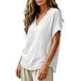 thumbnail image 5 of Favoffer Women's Tassel V Neck Tops Short Sleeve Linen Blend Casual Blouses for Spring Summer Everyday Wear, 5 of 6
