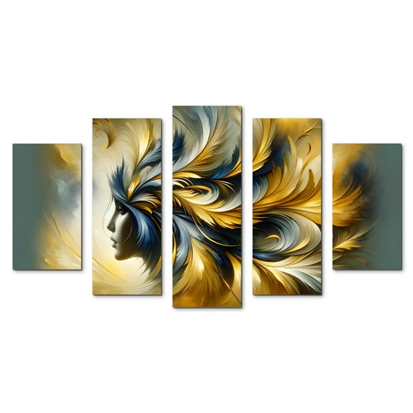Cuadro Decorativo Cuadros Abigail Abstracto Mujer Plumas Cabello Set De 5 Piezas