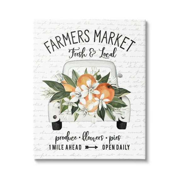 Stupell Industries Farmers Market Orange Blossom Truckload Rustic Sign Graphic Art Gallery Wrapped Canvas Print Wall Art, Design by Lettered and Lined