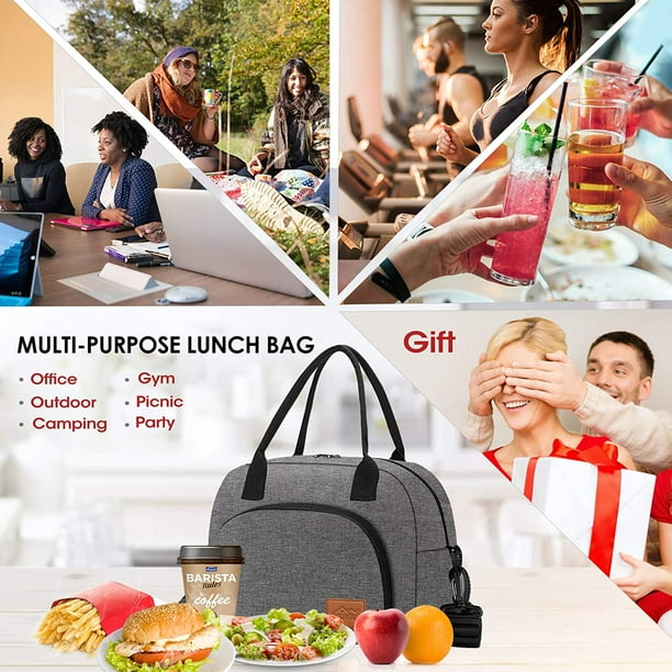 Lunch Bags for Women Insulated Lunch Box with Shoulder Strap Large Lunch  Tote Bags Waterproof Men Soft Cooler Bag for Work Picnic Camping 12L (Grey)  