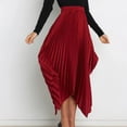thumbnail image 5 of Womens Skirt Summer Solid Color Pleated Elastic Waist Asymmetrical Skirt Wine L, 5 of 6