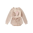 thumbnail image 1 of xiaxaixu Baby Girls Waffle Sweater Rompers Flower Embroidery Crew Neck Long Sleeve Drawstring Infant Fall Toddler Clothes Bodysuits, 1 of 10