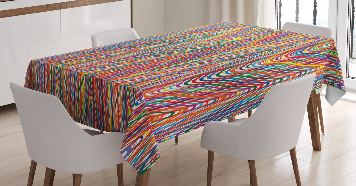 Abstract Tablecloth, Colorful Zigzag Pattern with Mixed Contrast Messy ...