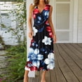 thumbnail image 2 of WTOBBY Women's 4th of July Print Ruffled V-Neck Sleeveless Casual Summer Maxi Dress with Elastic Waist for Date Nights and Fireworks Viewing,Dark BlueM, 2 of 5