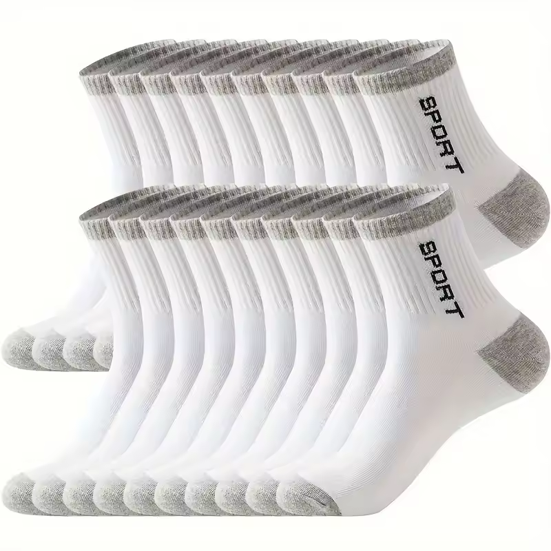 thumbnail image 4 of Calcetines deportivos de media tripulación para hombre, medias transpirables, duraderas, transpirables, transpirables, con patrón del alfabeto blanco, 20 paquetes, 4 of 5