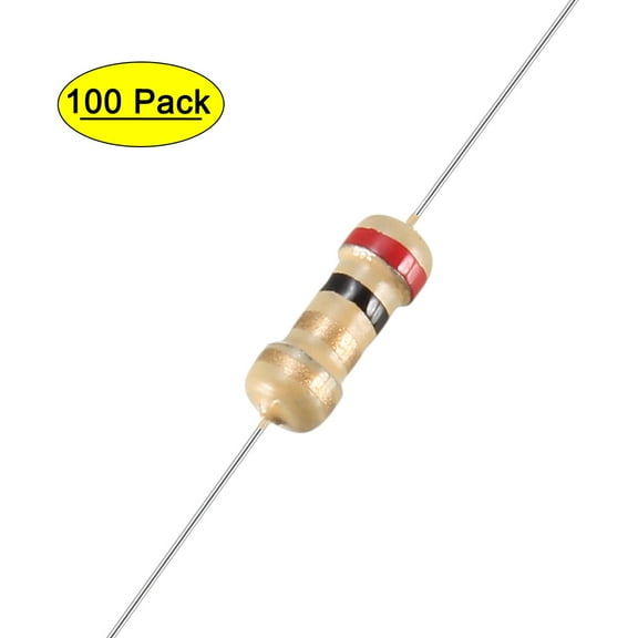 100Pcs Axial Carbon Film Resistors 2 Ohm 0.25W 5%Tolerances 4 Color Bands
