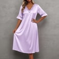 thumbnail image 2 of Womens Lace Sleeve Nightgown Solid Color Ice Silk Short Sleeve Midi Loose Purple XXXXL, 2 of 4