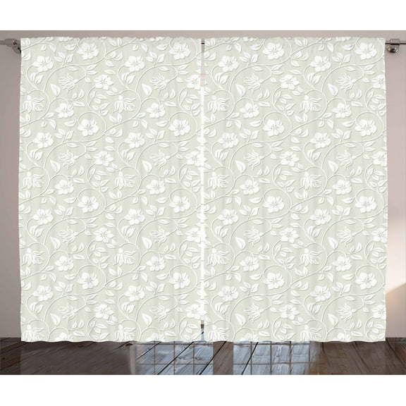 Ambesonne Floral Curtains 2 Panel Set, Ornamental Modern Art, 108" x 63", Beige White