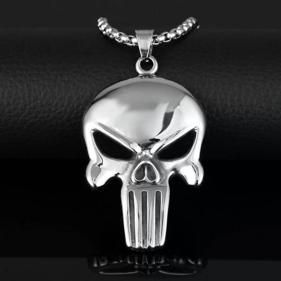 GKNET Men's Silver Punisher Skull Pendant Necklace Gothic Punk Retro Rock Delicate Jewelry 24"