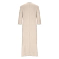 thumbnail image 5 of XAOFW Women's Casual Dresses Retro Solid Color Three Quarter Sleeve V Neck Shirt Dress Outdoor Activities Versatile Cozy Sundress, 5 of 6