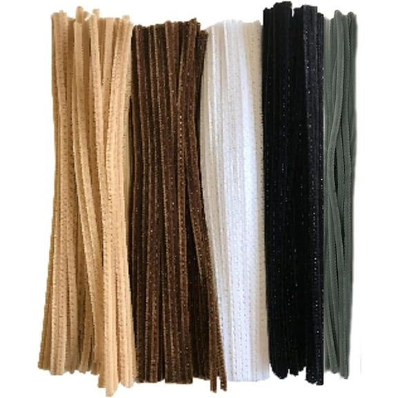 100 Chenille Craft Pipe Cleaners 29cm x 6mm Brown White Black Flesh And Grey