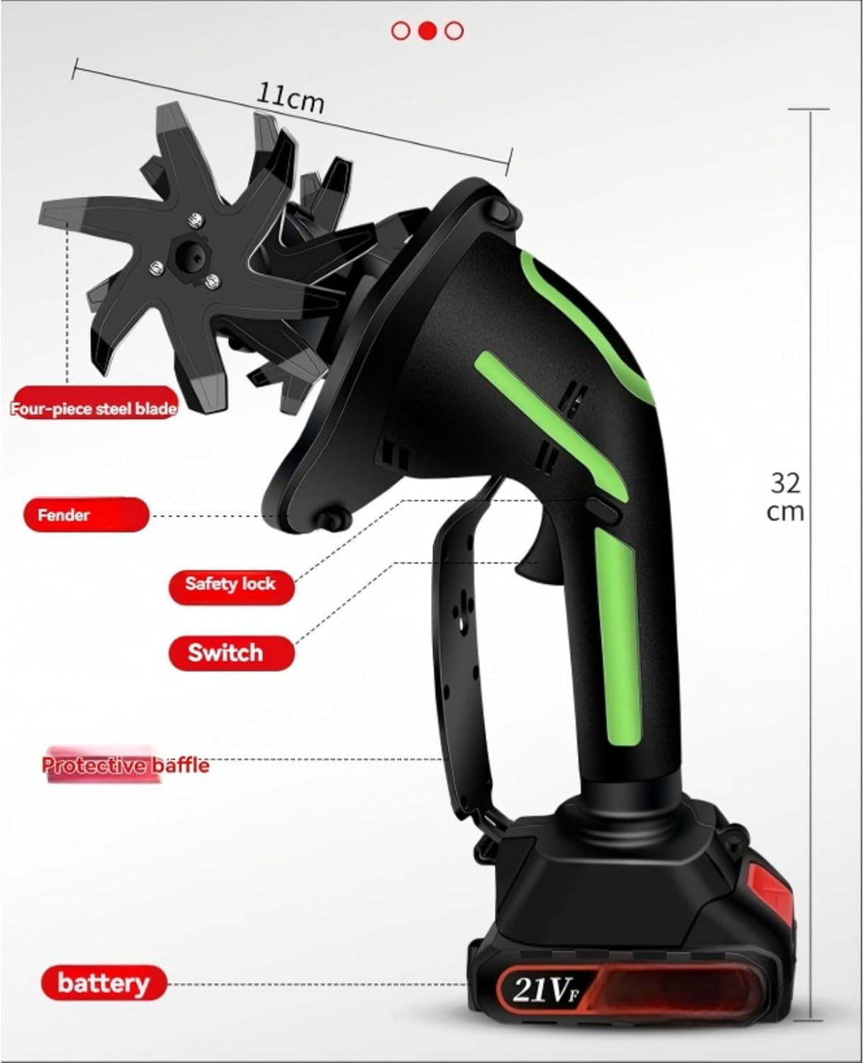 2 in 1 Cordless Tiller and Cultivator with Extension Pole, 20V Lightweight Handheld Battery Tiller Cultivator for Garden, Flower Beds, Weeding, Trenching, Battery Included