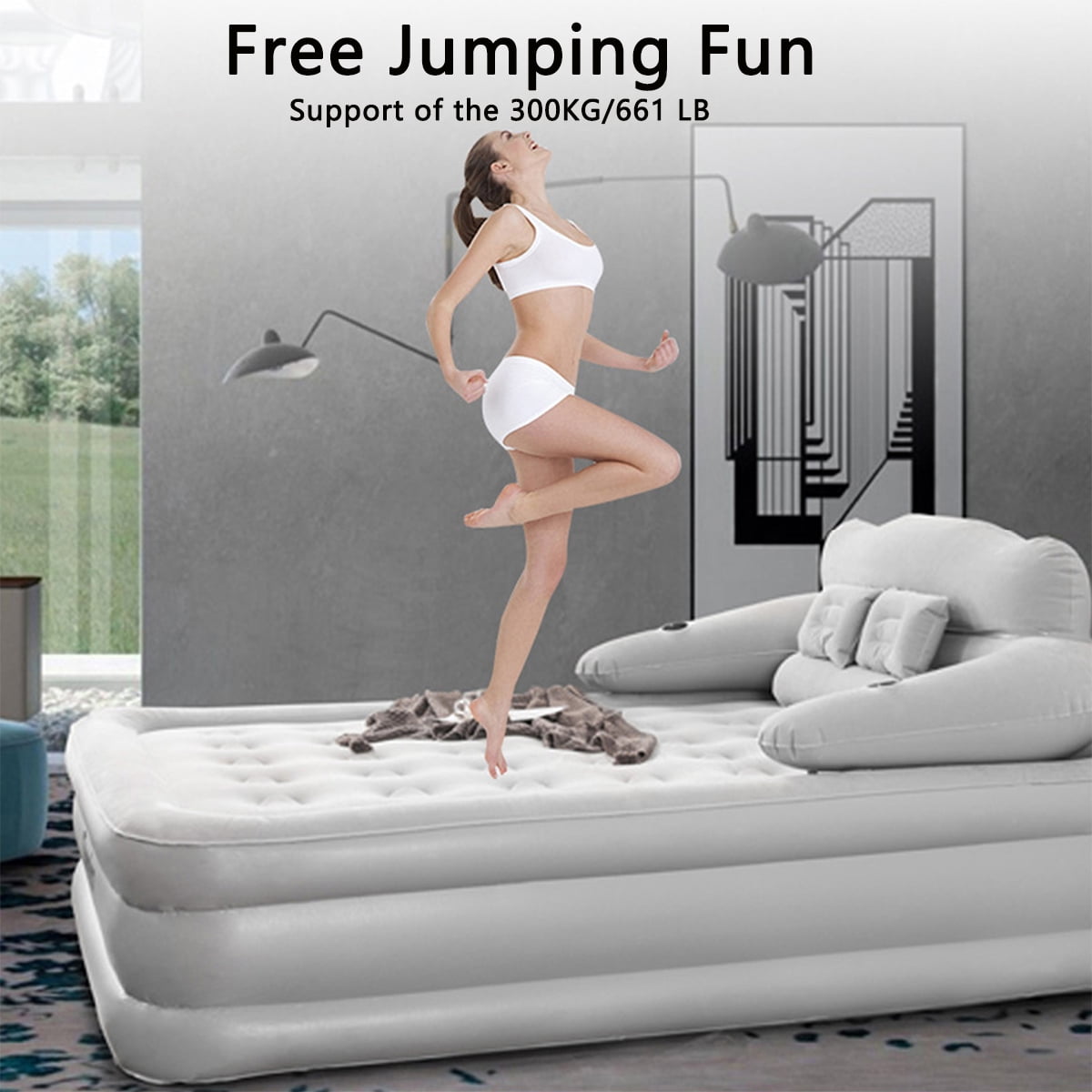 AJONALAA 18in Air Mattress, Queen Airbed with Headboard, Inflatable Mattress Camping