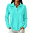 thumbnail image 3 of UDAUDU Polo Shirts for Women Long Sleeve Collared Golf Shirts Fall Fashion | 3 Button Lapel Work Blouses, Dressy Business Casual Office Tops, Restaurant Service Hospitality Uniforms Turquoise L, 3 of 8