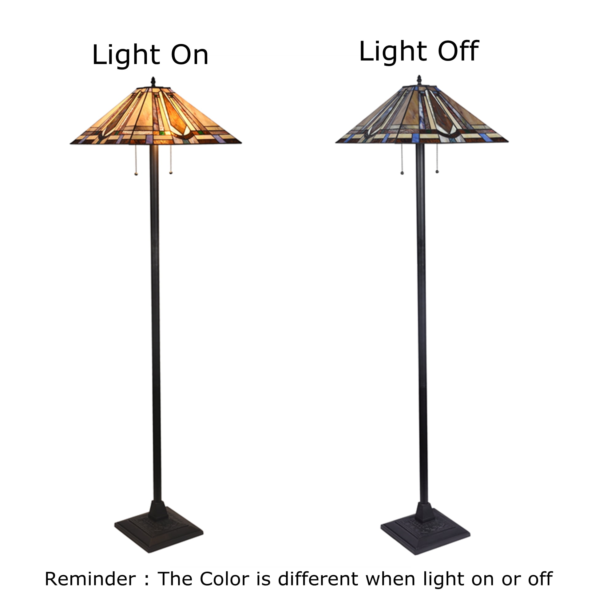 Tiffany Style Floor Lamp 65" Tall Bronze Mission Pattern Stained Glass Shade 16" for Living Room Reading Bedroom Office