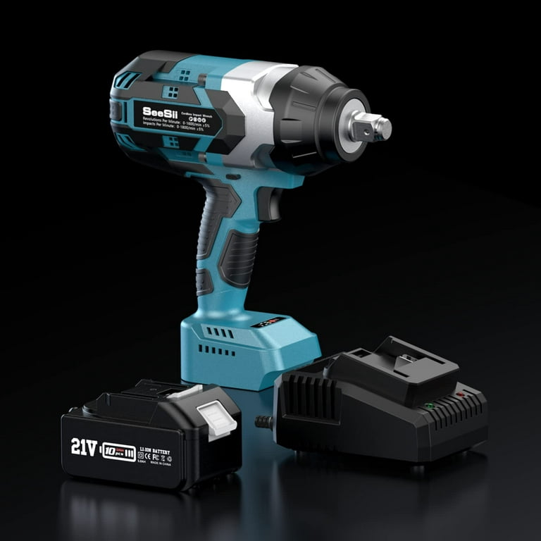 Seesii Cordless Impact Wrench, 1180Ft-lbs(1600N.m) High Torque Impact Gun  3/4, Brushless Impact Wrench w/ 5.0Ah Battery & Fast Charger, Electric