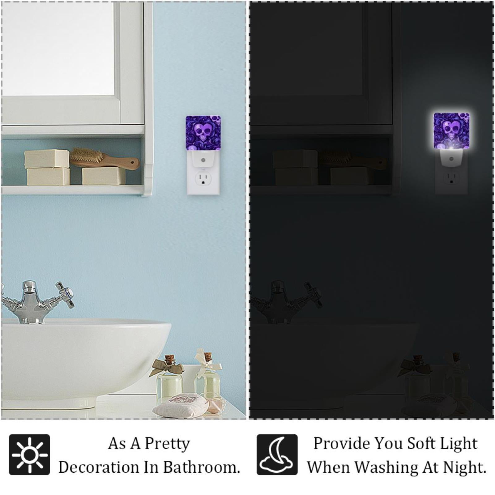PhooArto Purple Love Heart and Skull Patterns Plug in LED Night Light Auto Sensor Dusk to Dawn Decorative Night for Bedroom, Bathroom, Kitchen, Hallway, Stairs, Baby's Room, Energy Saving