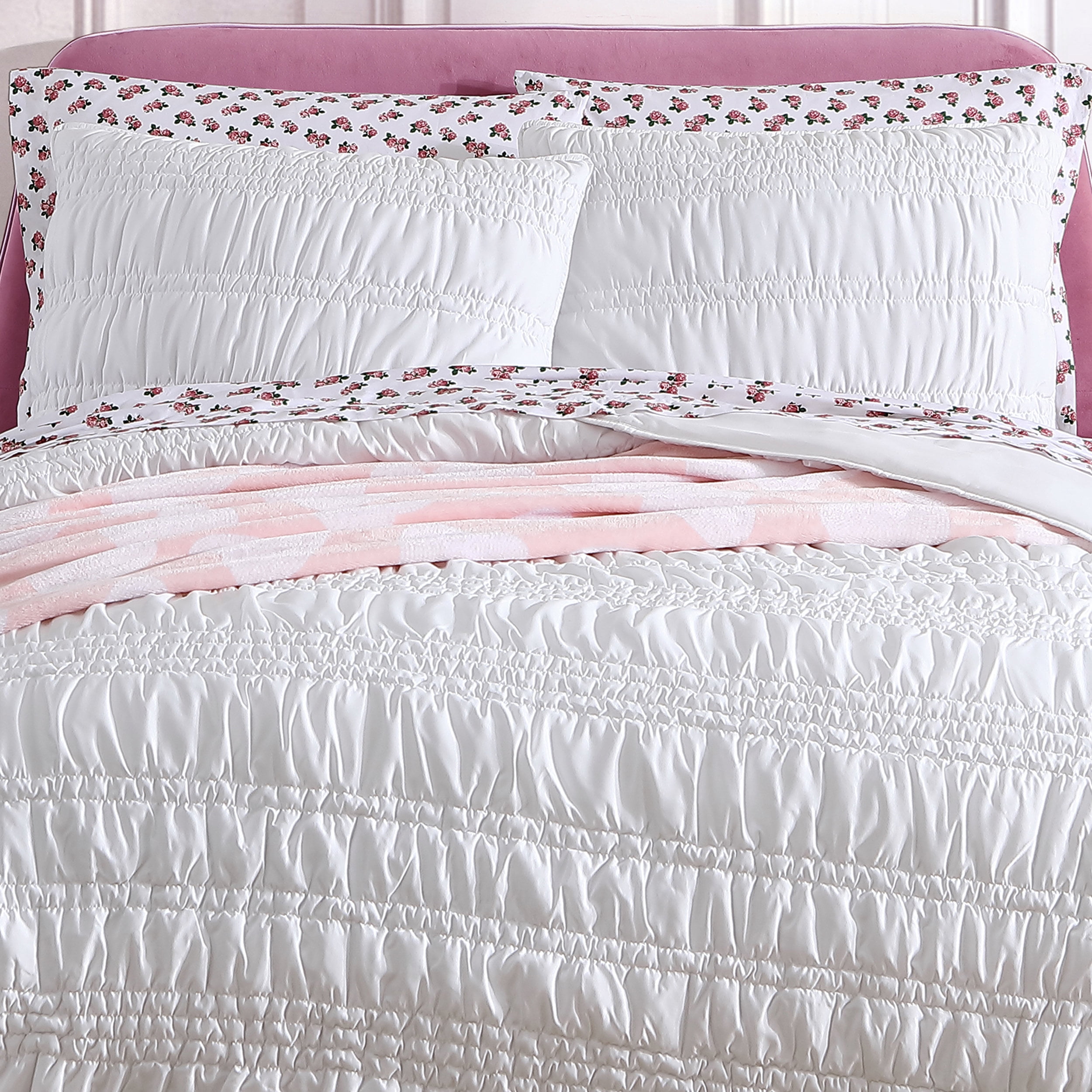 Betsey Johnson Boudoir Solid White King Quilt Set