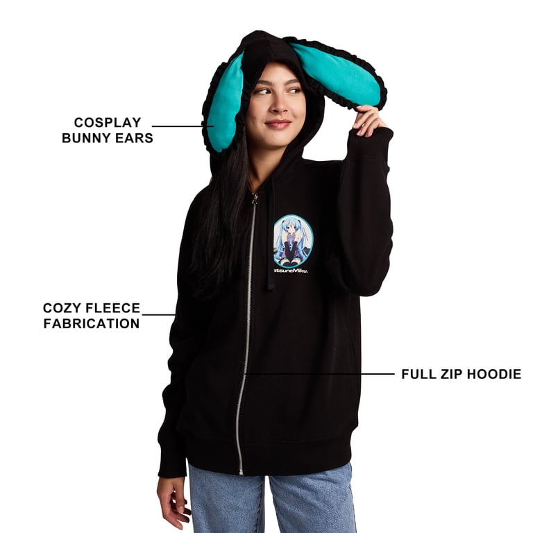 Hatsune Miku Character & Logon Women's Black Long Sleeve Zip