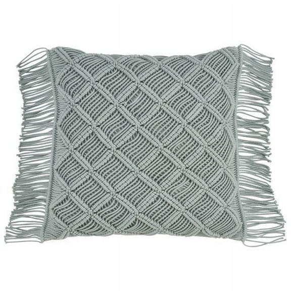 SARO  18 in. Square Down Filled Macrame Throw Pillow - Mint