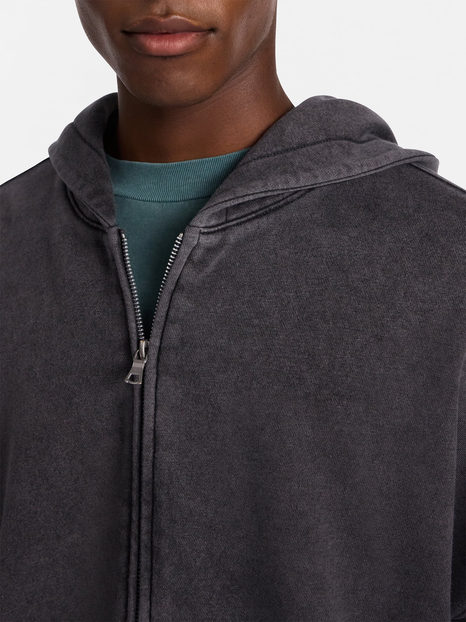No Boundaries Boxy Oversized Fit Fleece Zip Hoodie Sweatshirt with Long Sleeves, Men's XS-4XLT