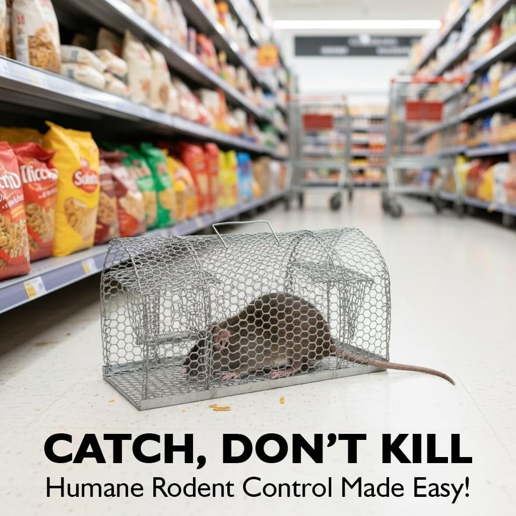Rust-Resistant Wire Mesh Rodent Trap with Quick-Trigger Door Mechanism, Non-Kill Catch & Release Cage for Rats, Mice, Chipmunks and Other Small Animals, Durable, Lightweight for Indoor/Outdoor Use