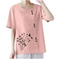 thumbnail image 2 of Homenesgenics Womens Tops under $5 Women Casual and Linen Round-Neck Tops Printed Short Sleeve Button T-shirt Blouse Pink XXL, 2 of 7