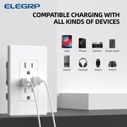 ELEGRP USB Outlet Receptacle, 21W 4.2A USB Electrical Outlet, USB C Wall Outlet, 15 Amp Duplex Tamper Resistant Outlet with Type A & Type C Ports, Wall Plate Included, UL Listed, White