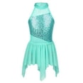 thumbnail image 2 of Yartina Girls Sleeveless Shiny Sequins Halter Leotard Dress Ballroom Lyrical Ballet Dancewear Turquoise 6, 2 of 6