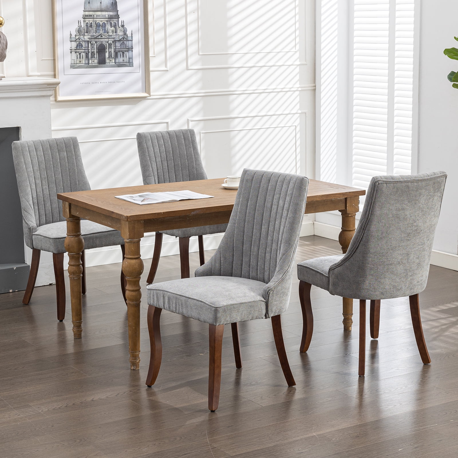 Gray Mid Century Dining Chairs Set of 2, Modern Kitchen & Dining Room Chairs Set of 2, Fabric Upholstered Kitchen Chairs for Dining Table, Sillas de Comedor, Wood Legs (Grey, 2 Pcs)