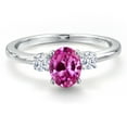 thumbnail image 3 of Gem Stone King 14K White Gold Pink Created Sapphire and White Zirconia Engagement Ring for Women | 1.12 Cttw | Oval 7X5MM | Gemstone September Birthstone | Size 5, 3 of 6