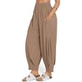 thumbnail image 2 of Women Cotton Boho Pants Summer Casual Loose High Waist Cargo Lounge Harem Pant Camel Color XXL, 2 of 7