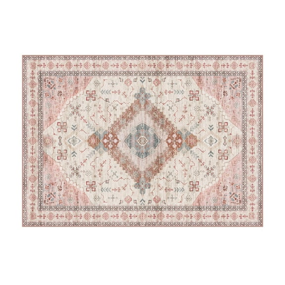 Vintage Ethnic Area Rugs, Retro Washable Non-Slip Rugs for Bedroom, Dining Room, Living Room, 5 x 7 ft, Red, 1 Pack