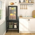 thumbnail image 3 of End Table, 20 Inch Square Black Wood Side Table with 2-Tier Storage Shelves for Living Room, 3 of 7