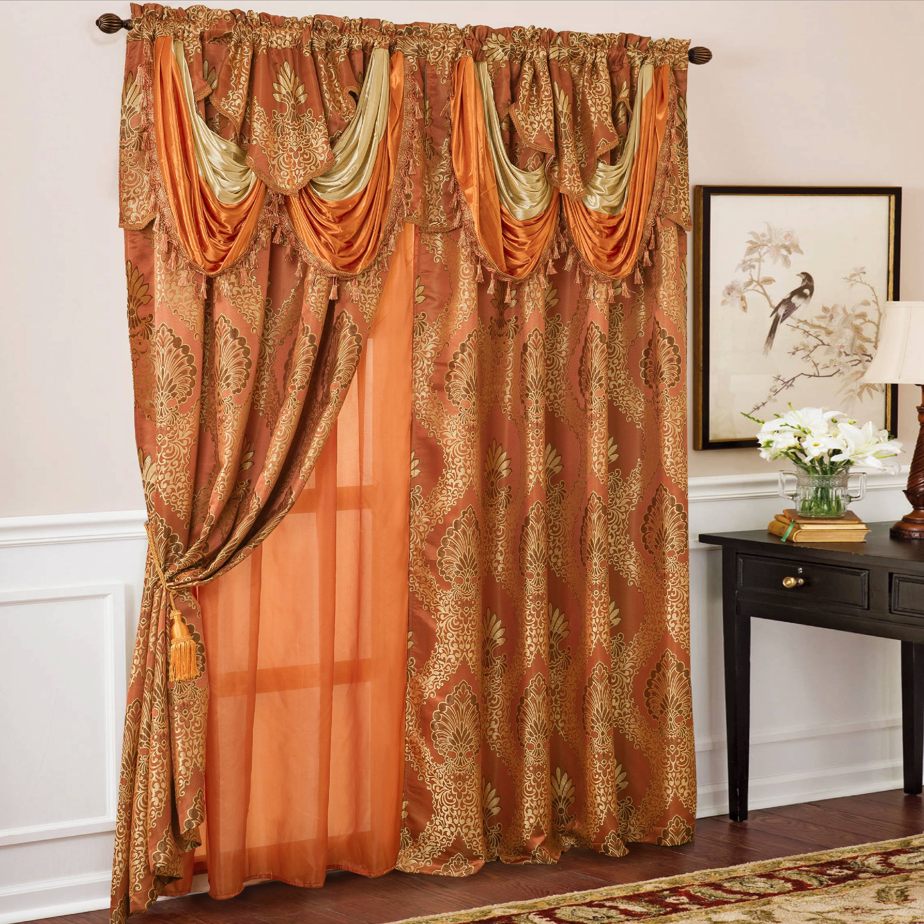 Milton Floral/Damask Textured Jacquard 54 x 84 in. Single Rod Pocket