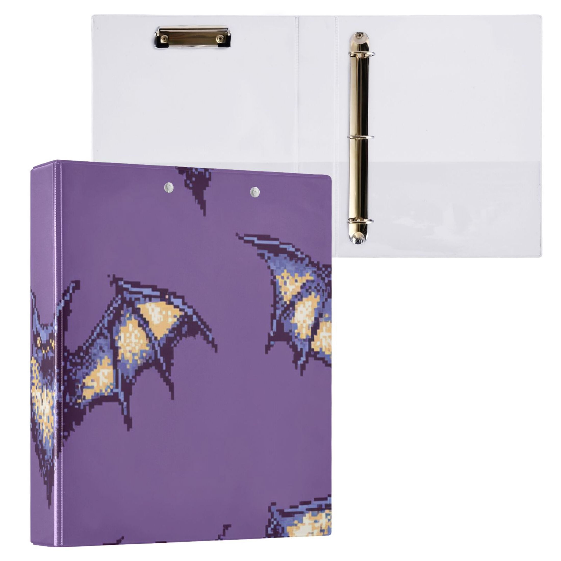 Pixelated Bats 3 Ring Binders 1.5 inch Hardcover File Folders with Interior Pockets A4 Size Organizer for School Office Hospital Set of 2